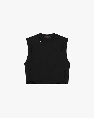 Black Distressed Cropped Muscle Shirt - Funeral Apparel