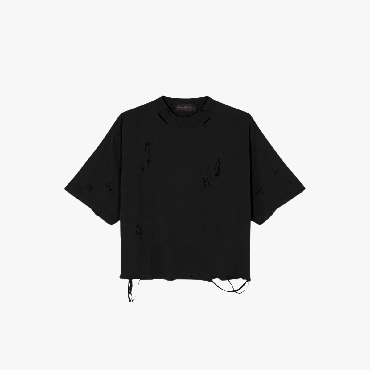 Black Distressed Cropped T-Shirt (Men’s) - Funeral Apparel