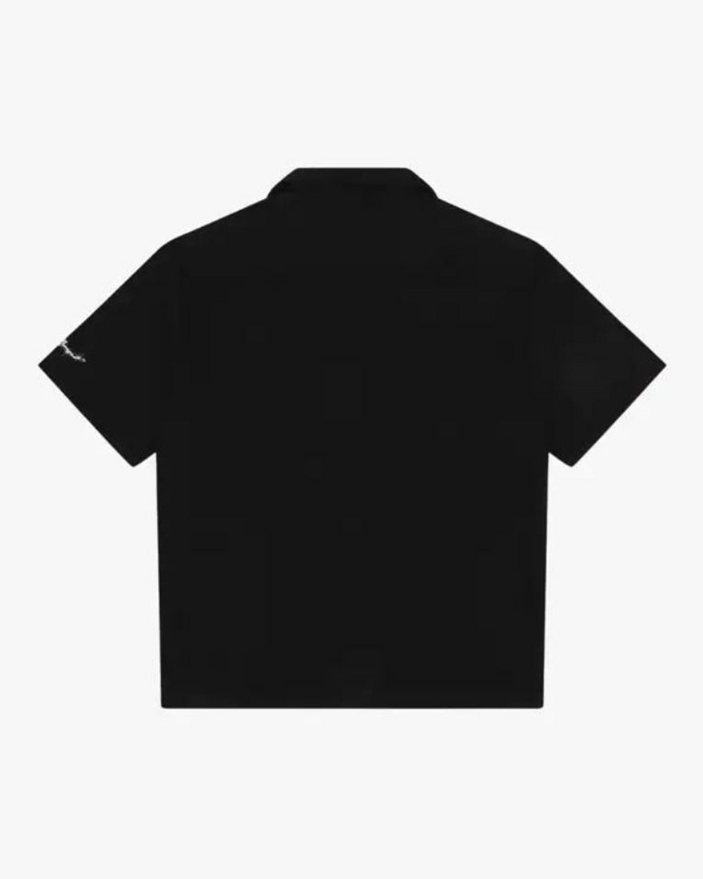 Barbed Wire Pocket Shirt (Black), flat product shot showing the back of a plain black short-sleeved shirt.