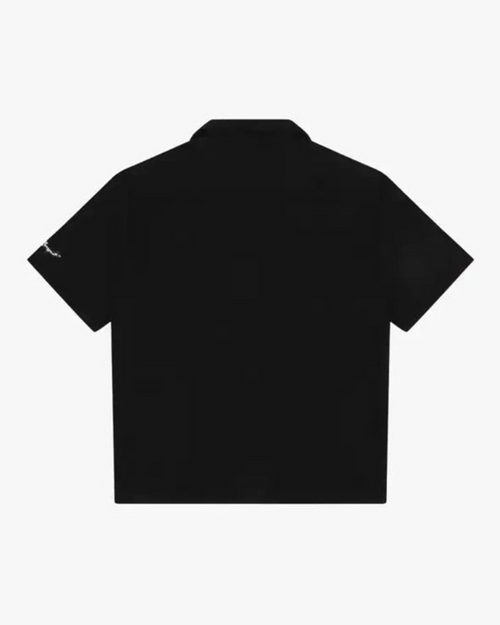 Barbed Wire Pocket Shirt (Black), flat product shot showing the back of a plain black short-sleeved shirt.