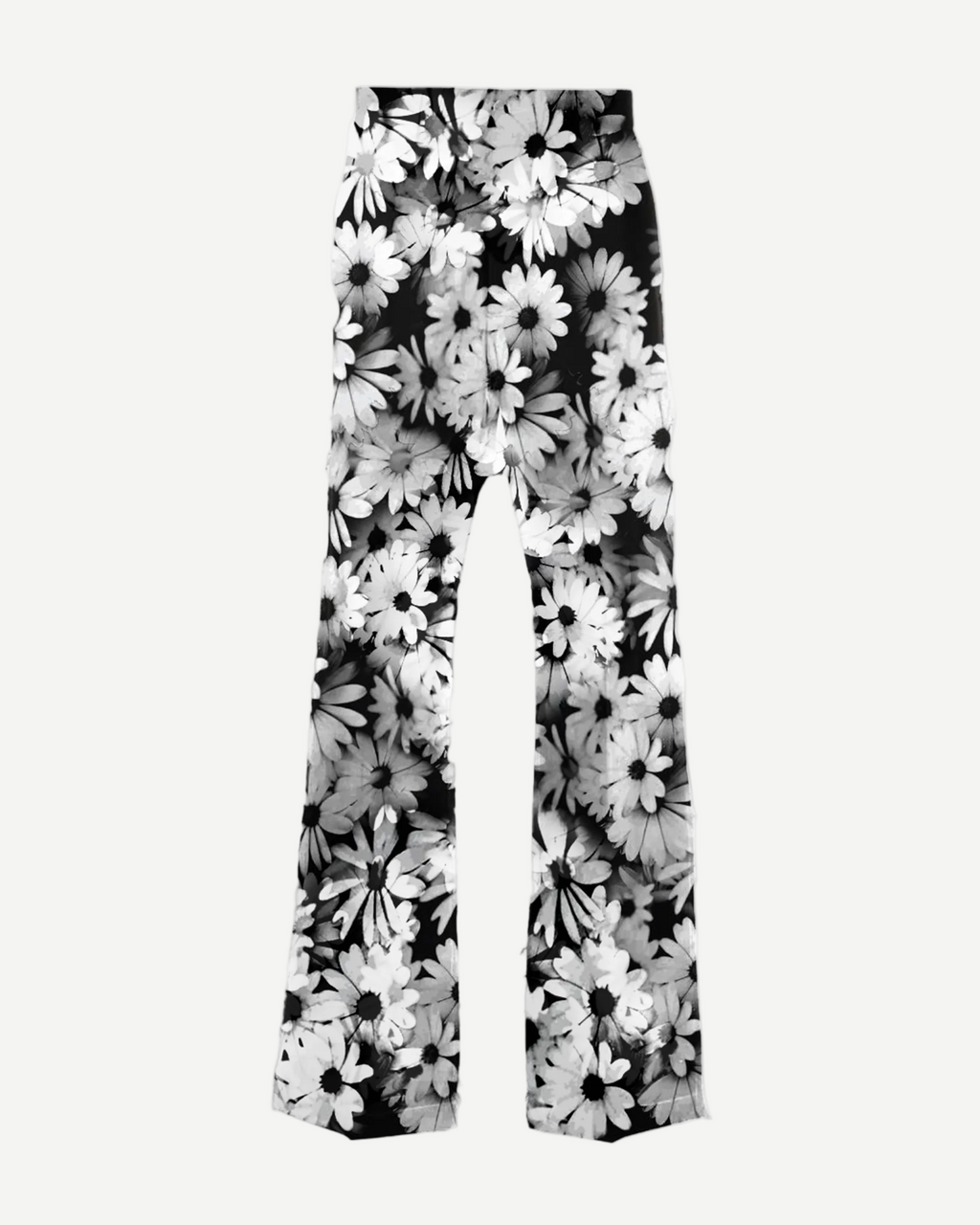 Floral Pants - black and white daisy floral print flared pants