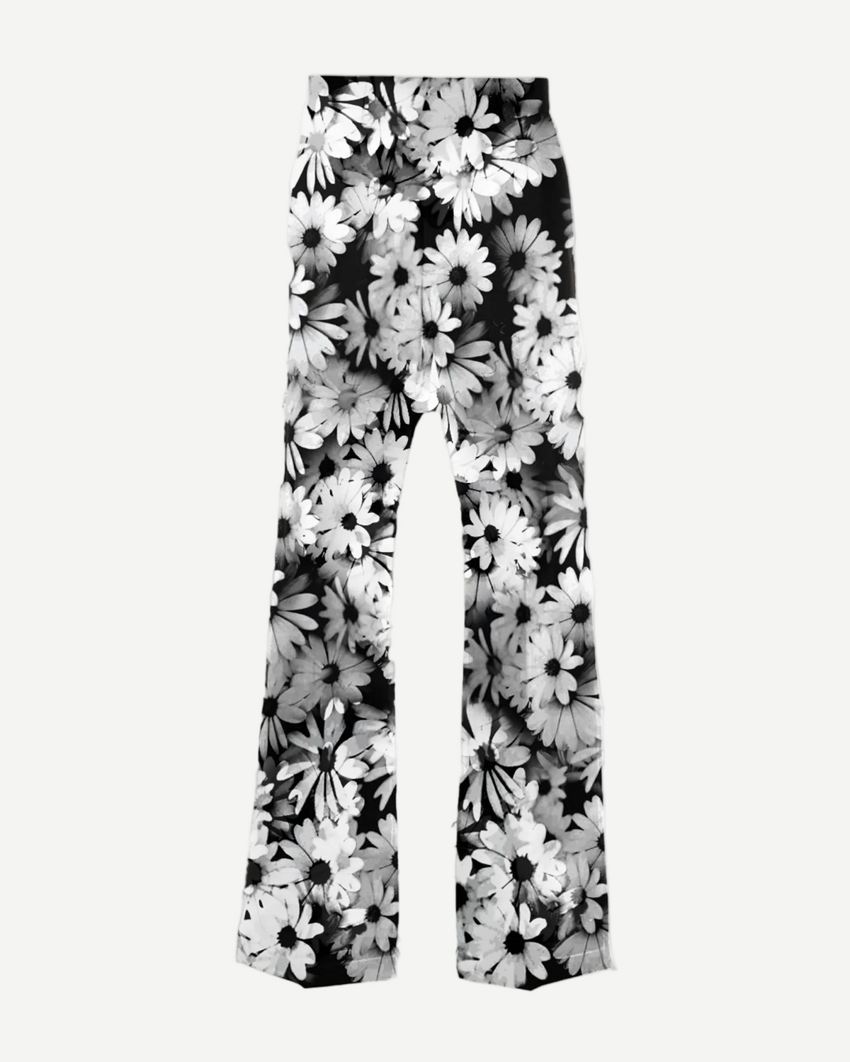 Floral Pants - black and white daisy floral print flared pants