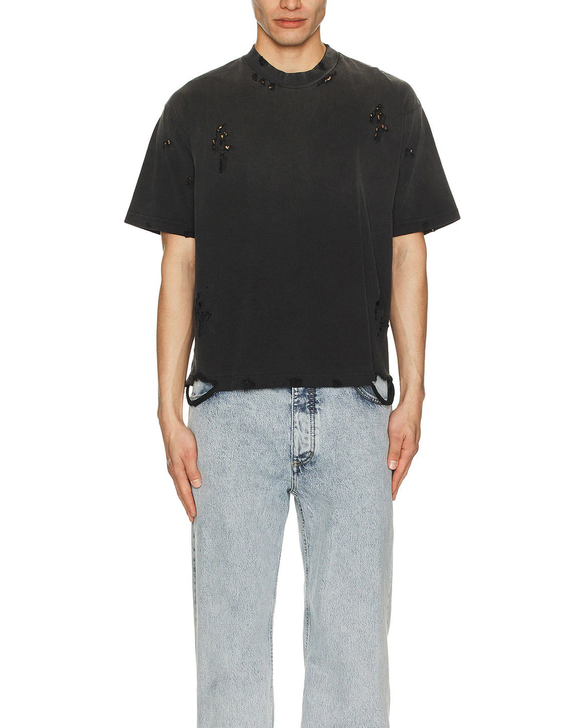 Distressed Washed Crop T Shirt - Funeral Apparel