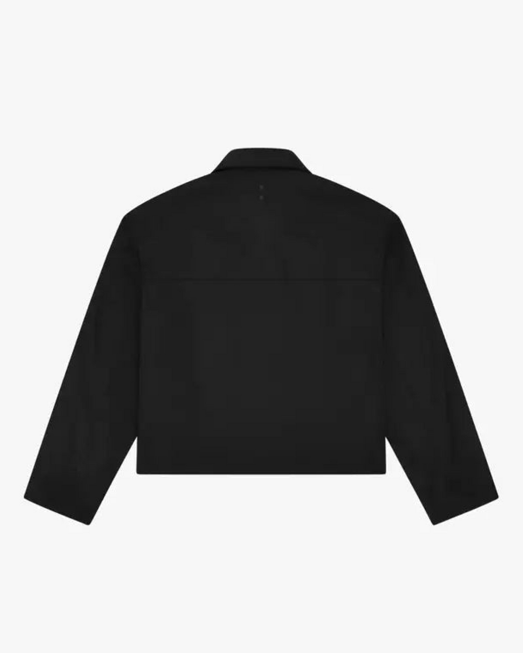 Barbed Wire Carpenter Jacket flat product shot, showing the back of the solid black collared jacket.