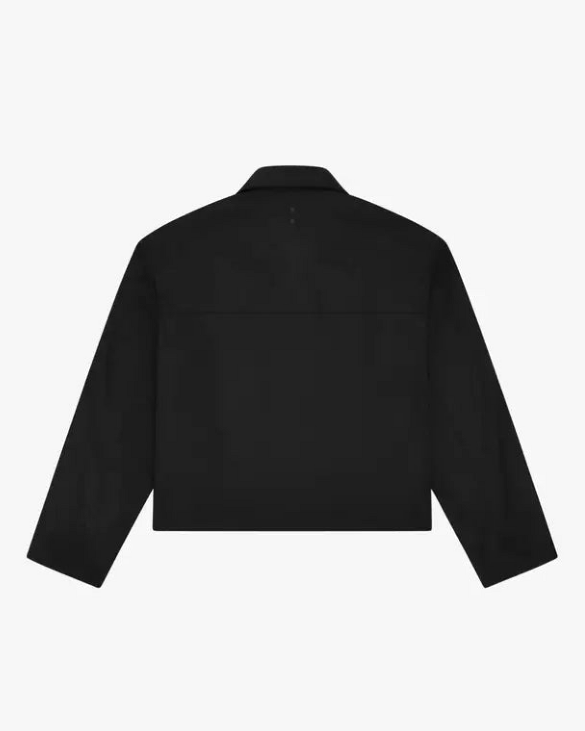 Barbed Wire Carpenter Jacket flat product shot, showing the back of the solid black collared jacket.