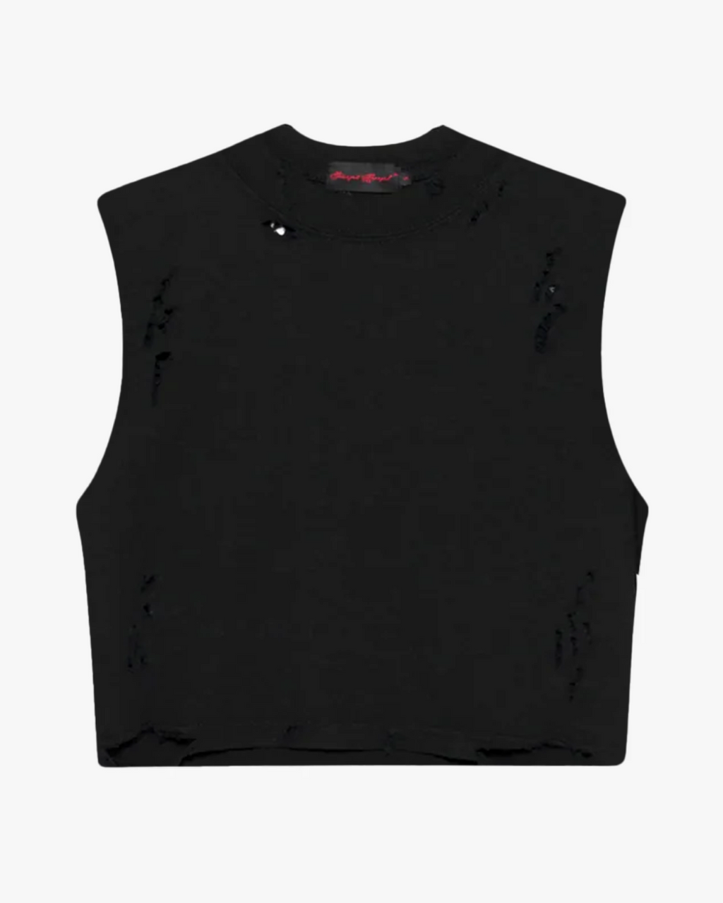 Black Distressed Cropped Muscle Shirt - Funeral Apparel