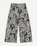 Floral Pants - black and white floral jacquard wide-leg pants with daisy pattern