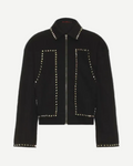 Studded Jacket PT 2 - black zip-up work jacket with metallic pyramid studs along the collar, front pockets, and cuffs