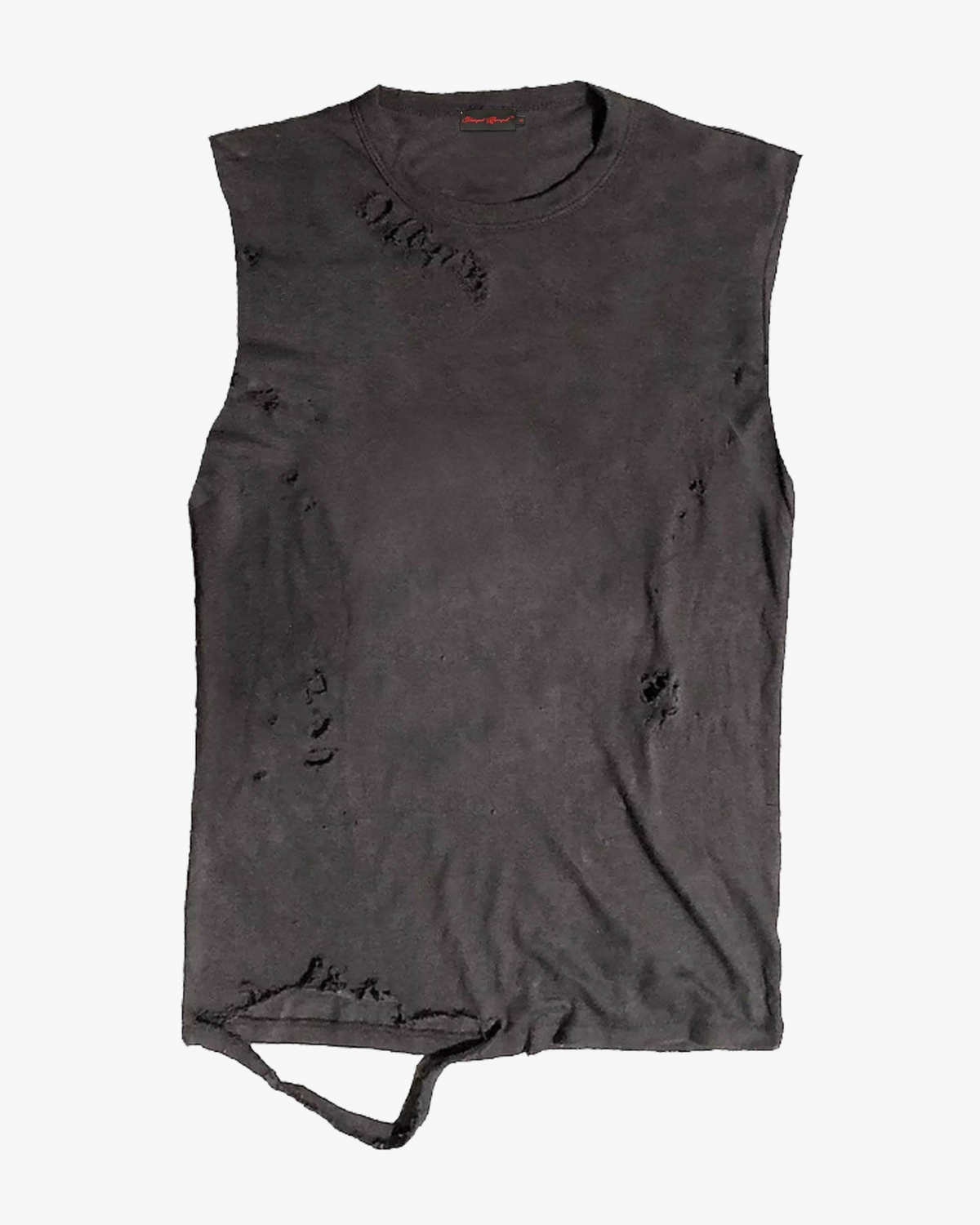 Distressed Tank Top - washed dark charcoal sleeveless distressed tank top / muscle shirt with distressing and tears near the neck, body, and shredded hem