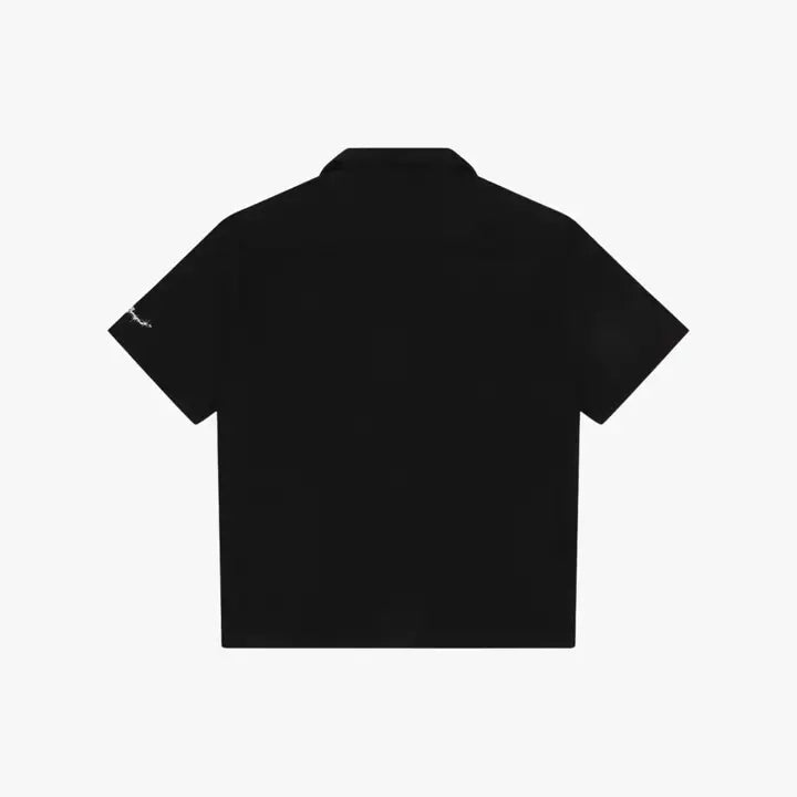 Barbed Wire Pocket Shirt (Black), flat product shot showing the back of a plain black short-sleeved shirt.