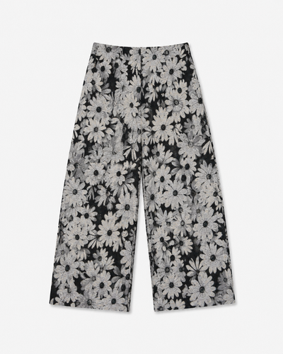Floral Pants - black and white floral jacquard wide-leg pants with daisy pattern
