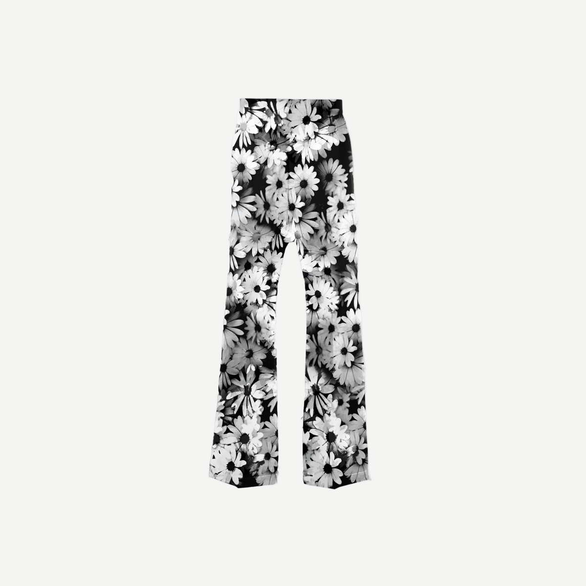 Floral Pants - black and white daisy floral print flared pants