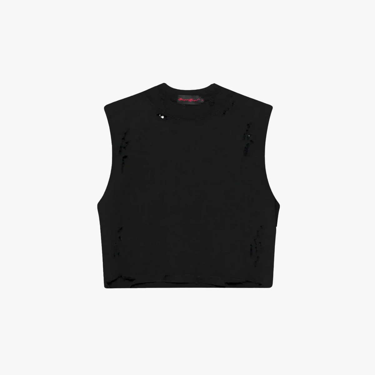 Black Distressed Cropped Muscle Shirt - Funeral Apparel