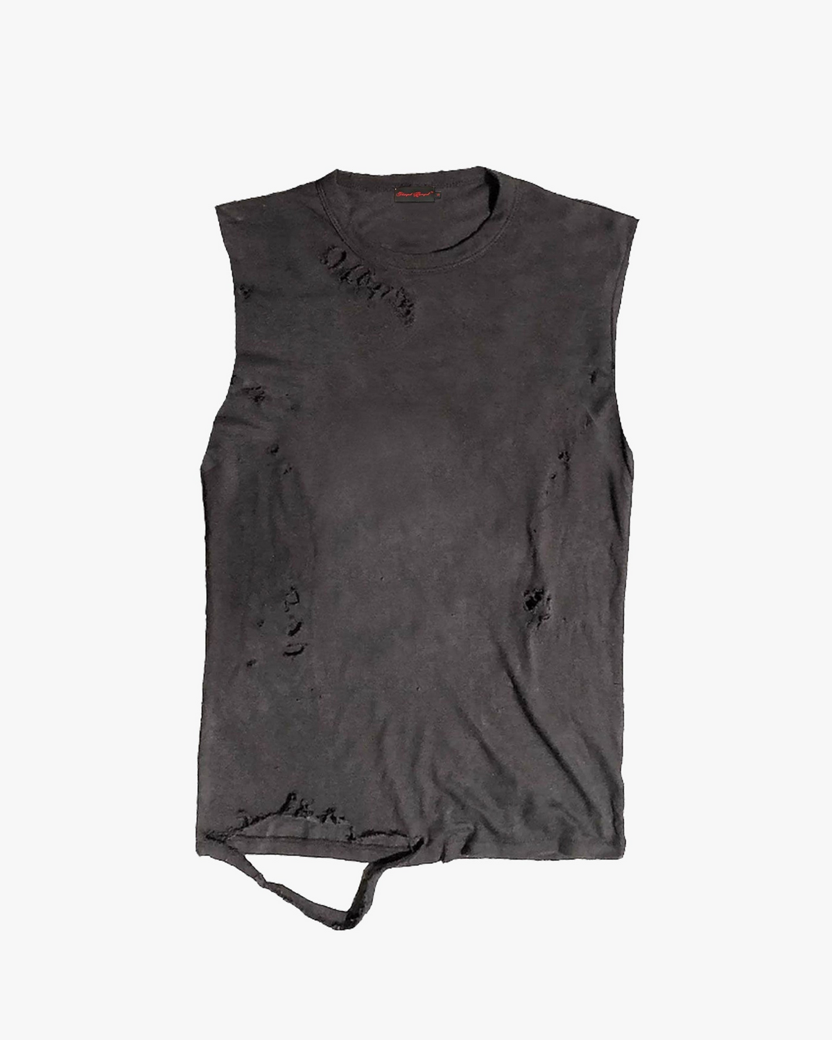 Distressed Tank Top - washed dark charcoal sleeveless distressed tank top / muscle shirt with distressing and tears near the neck, body, and shredded hem