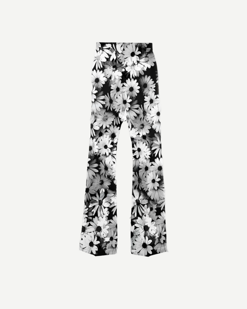 Floral Pants - black and white daisy floral print flared pants