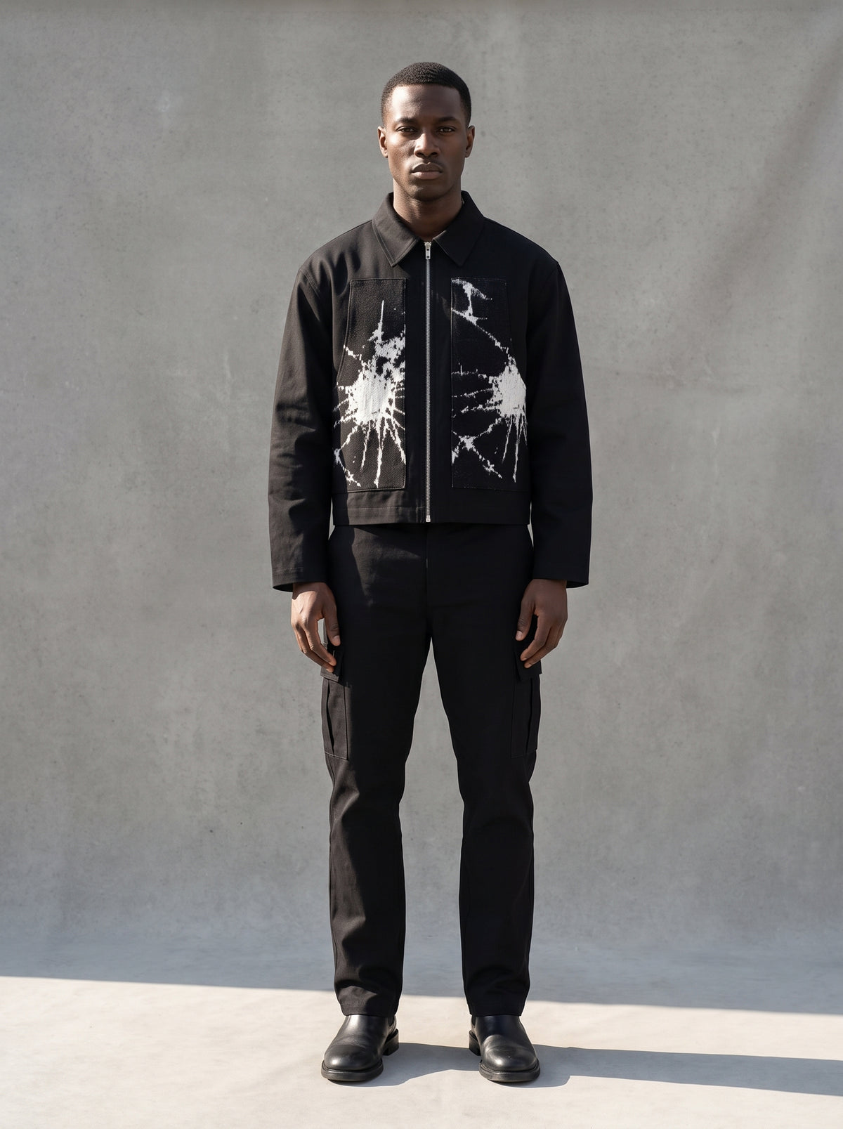 Broken Canvas Jacket - worn, full length