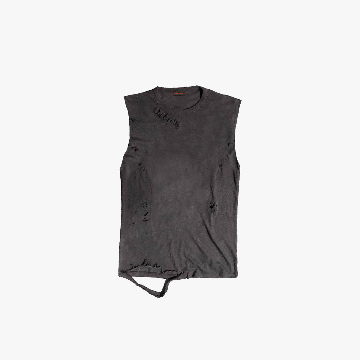 Distressed Tank Top - washed dark charcoal sleeveless distressed tank top / muscle shirt with distressing and tears near the neck, body, and shredded hem